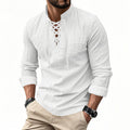 Camisa de Lino con Cuello Mao y Cordones